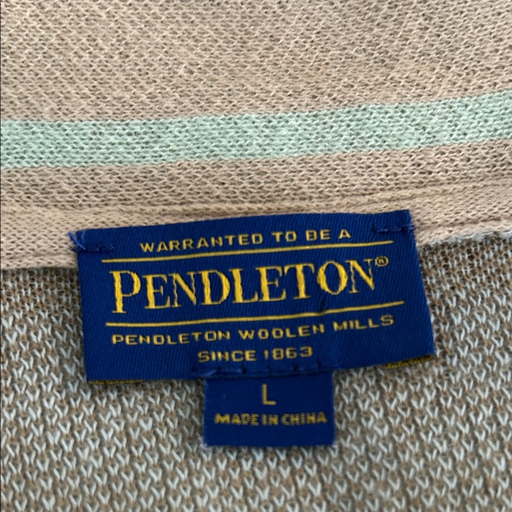 Pendleton Linen Blend Beige and Blue Patterned Cardigan. Size L - Picture 3 of 13